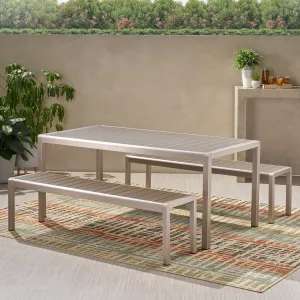 Outdoor Modern Aluminum Picnic Dining Set with Dining Benches - NH359013 patio chairs, outdoor seating