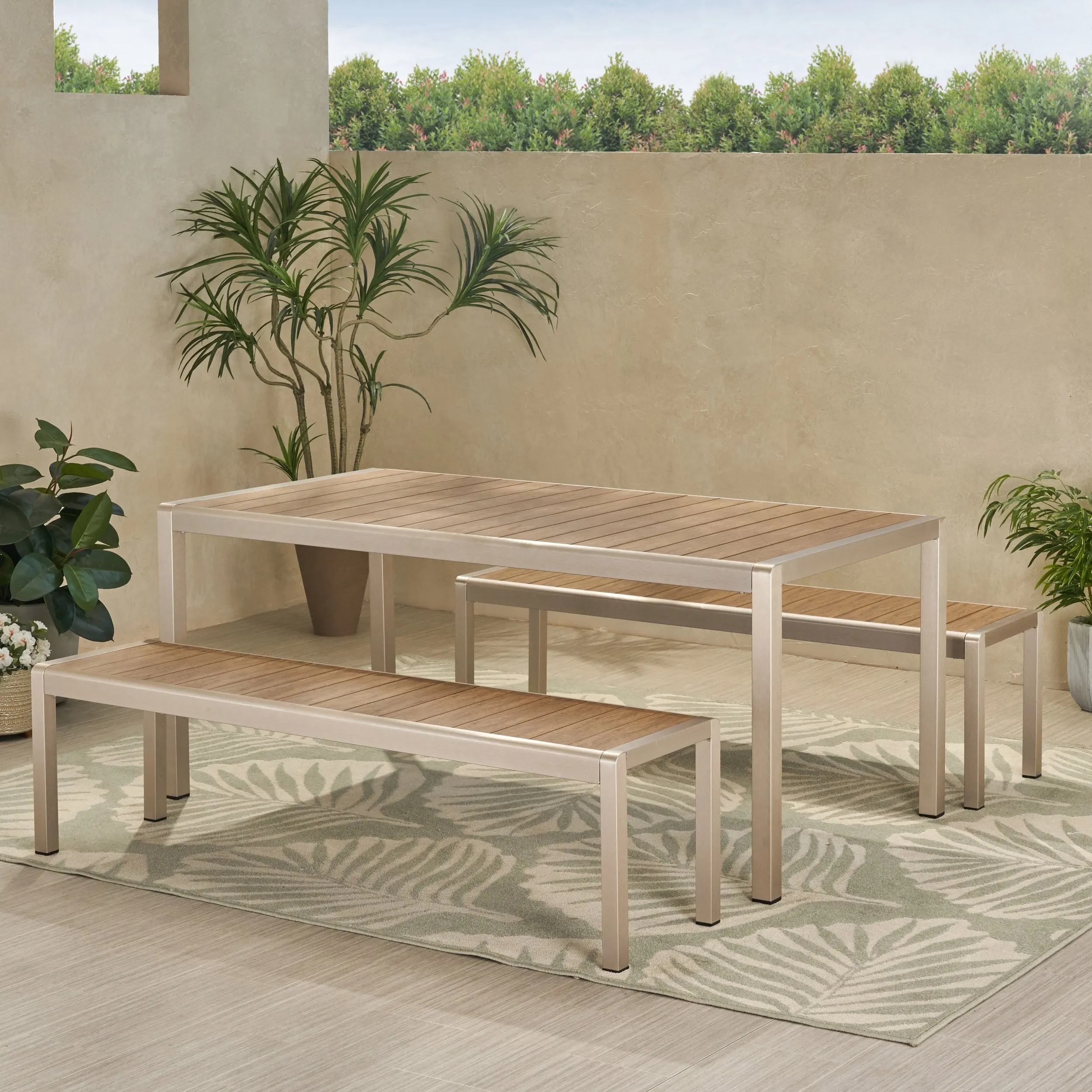 Outdoor Modern Aluminum Picnic Dining Set with Dining Benches - NH359013