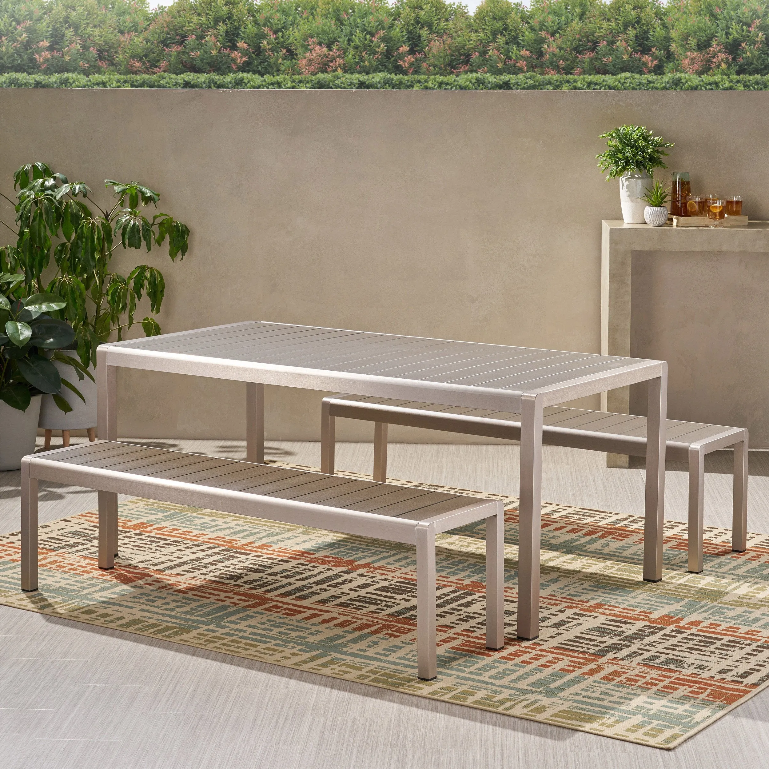 Outdoor Modern Aluminum Picnic Dining Set with Dining Benches - NH359013 patio chairs, outdoor seating