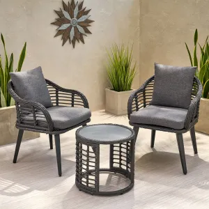 Outdoor Modern Boho 2 Seater Wicker Chat Set with Side Table - NH644013 patio chairs, outdoor seating