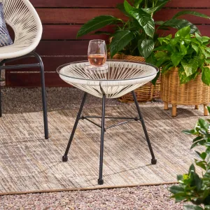 Outdoor Modern Faux Rattan Side Table with Tempered Glass Top - NH620113 patio chairs, outdoor seating