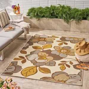 Outdoor Modern Floral Ivory and Gray Rectangular Area Rug - NH419403 patio chairs, outdoor seating