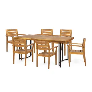 Outdoor Modern Industrial 7 Piece Acacia Wood Dining Set - NH429213 patio chairs, outdoor seating