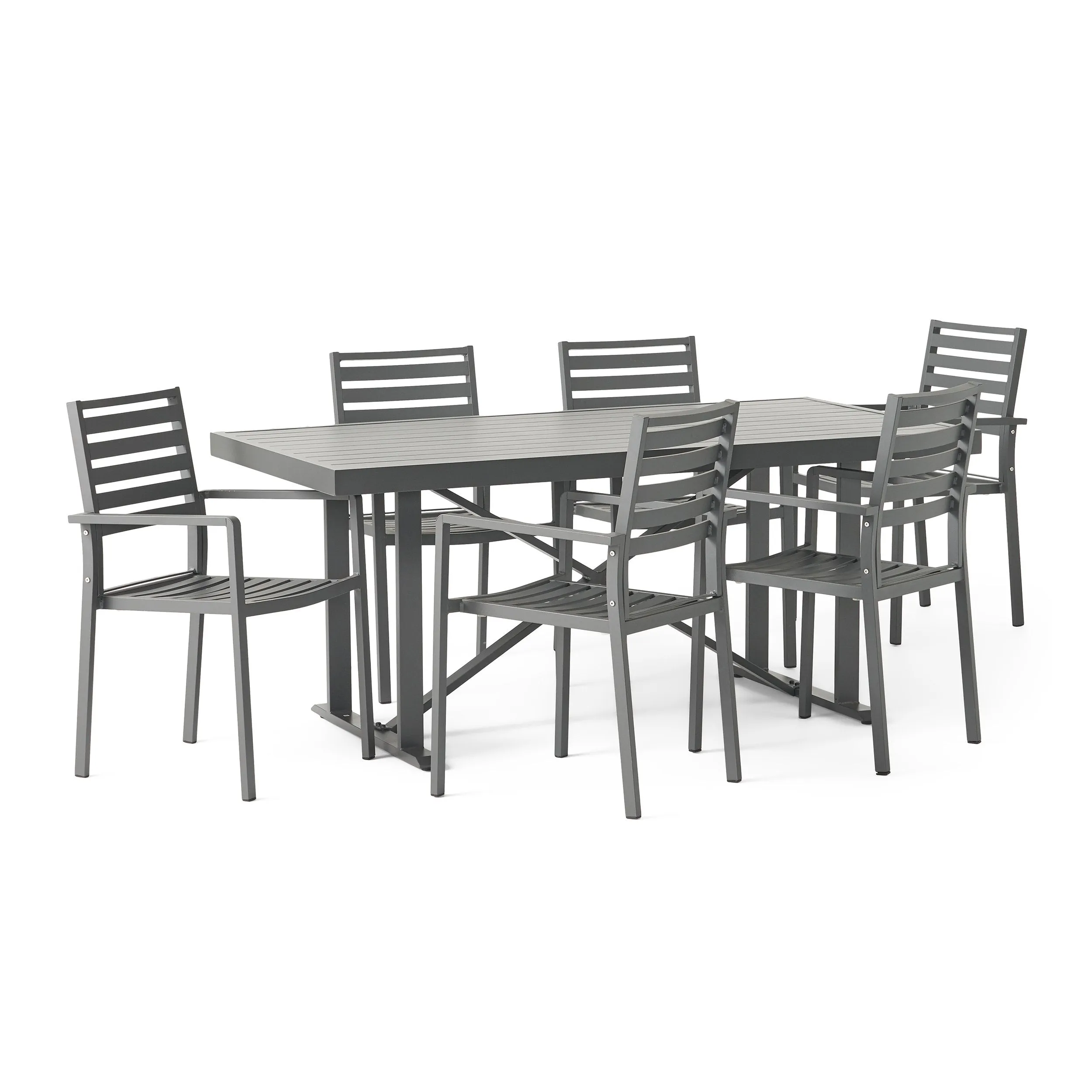 Outdoor Modern Industrial Aluminum 7 Piece Dining Set - NH505313 patio chairs, outdoor seating