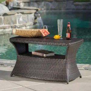 Outdoor Modern Wicker Shelf Side Table with Umbrella Hole - NH003003 patio chairs, outdoor seating