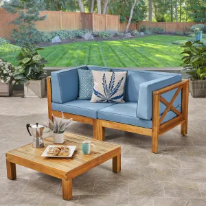 Outdoor Modular Acacia Wood Sofa with Cushions and Coffee Table Set - NH296603 patio chairs, outdoor seating