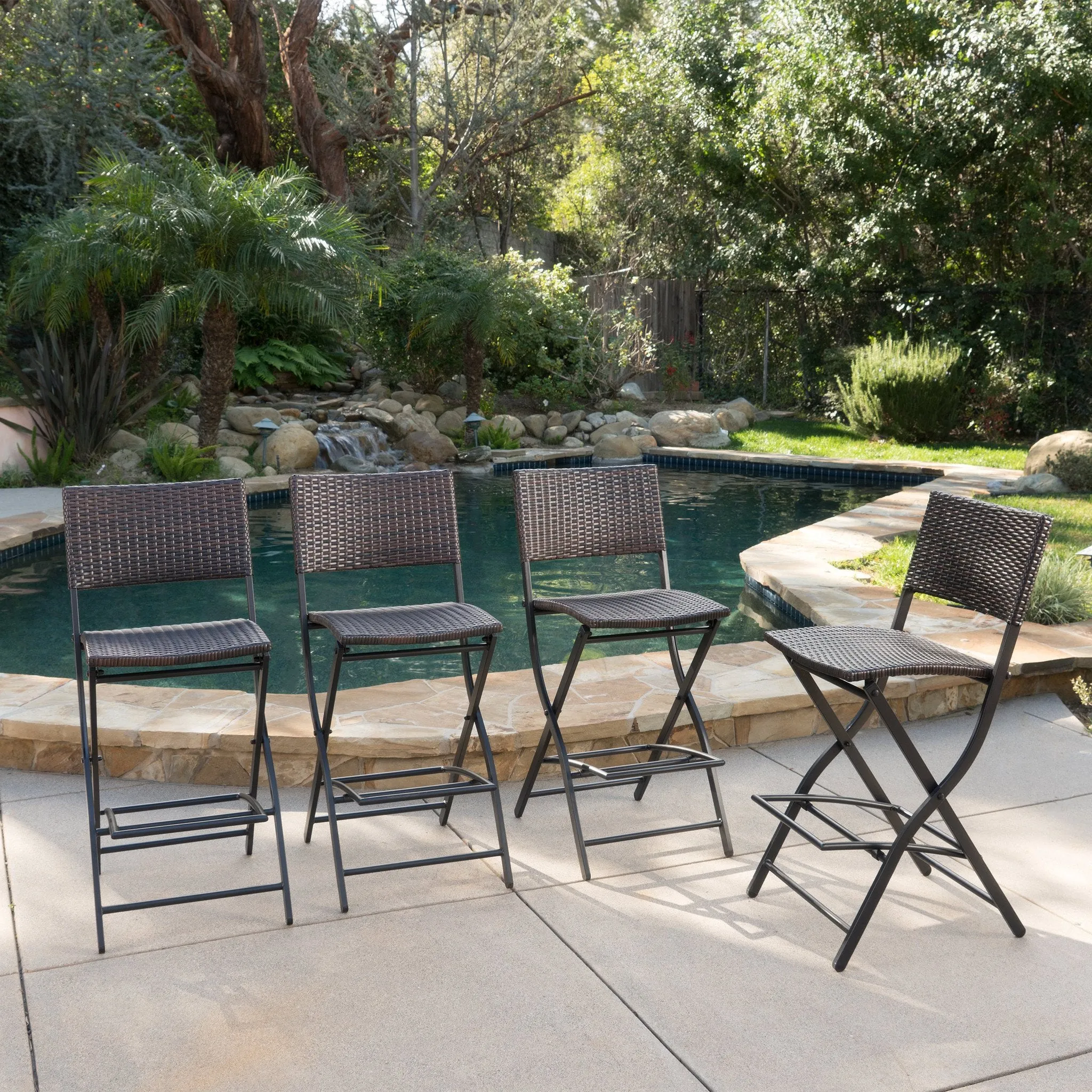 Outdoor Multibrown Wicker 28-Inch Barstools (Set of 4) - NH403003 patio chairs, outdoor seating