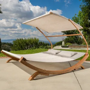 Outdoor Off-White Sunbed with Adjustable Canopy - NH948692 patio chairs, outdoor seating