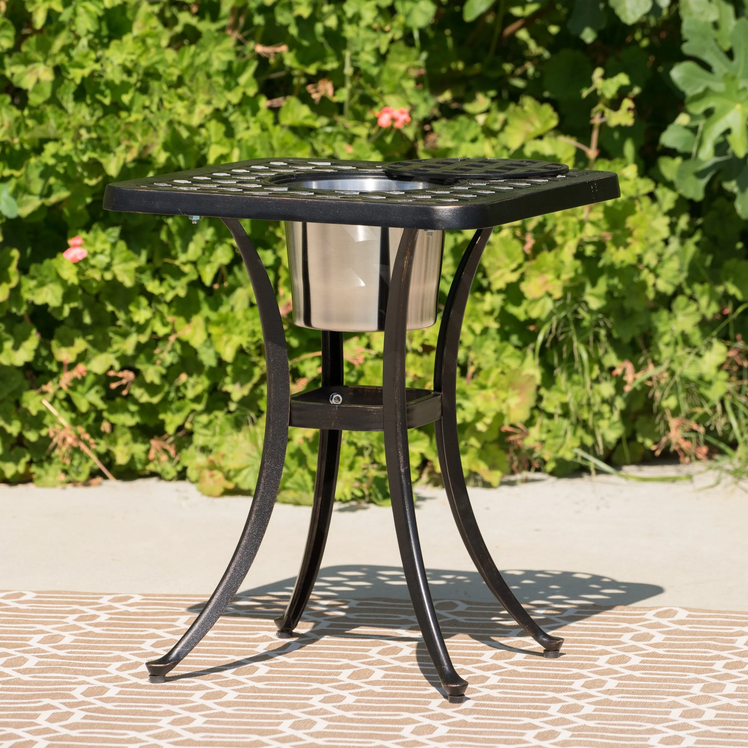 Outdoor Patina Copper Bistro Table with Ice Bucket - NH576003 patio chairs, outdoor seating