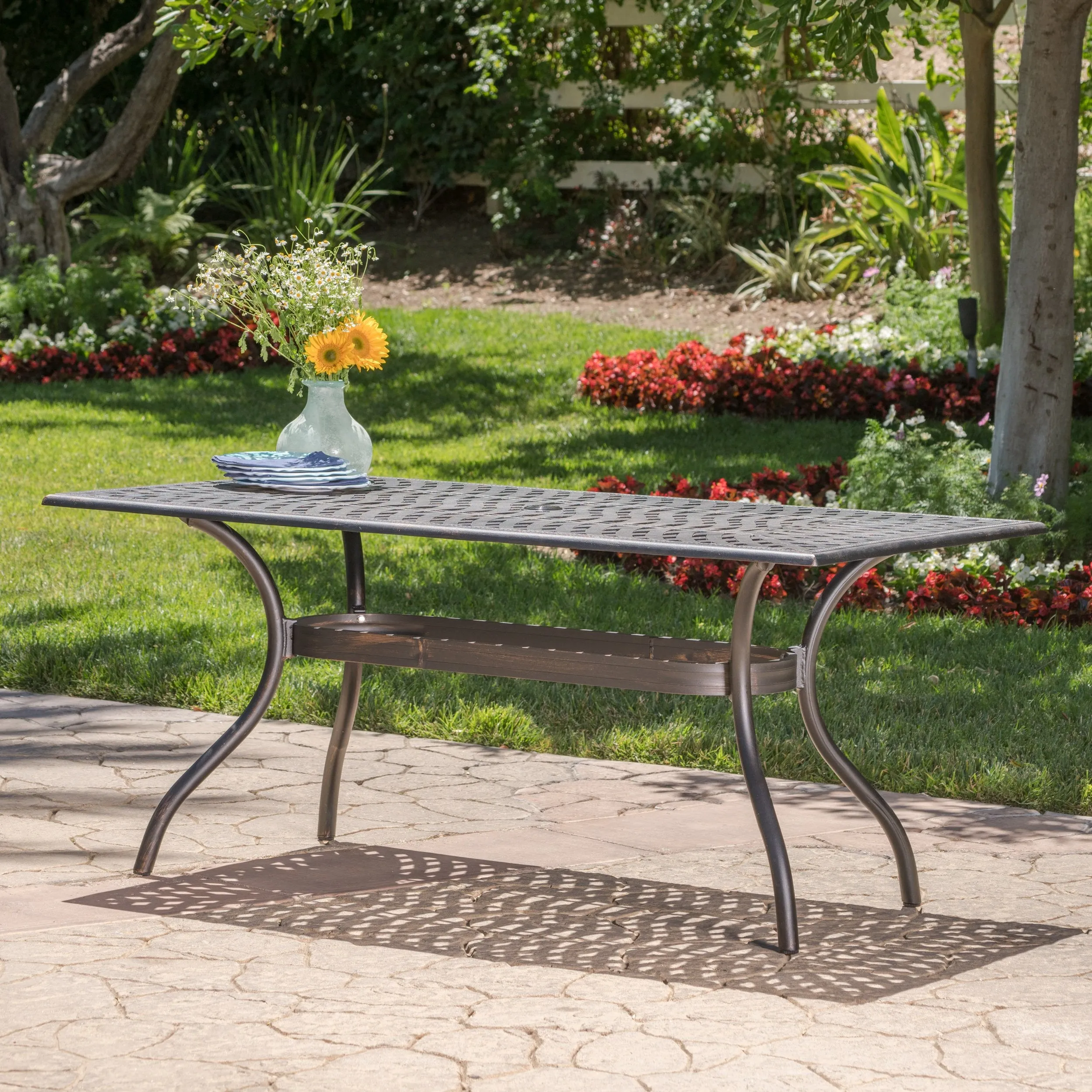 Outdoor Patina Copper Cast Aluminum Dining Table - NH276003 patio chairs, outdoor seating
