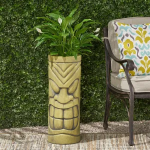 Outdoor Polynesian Urn, Antique Green Finish - NH852903 patio chairs, outdoor seating