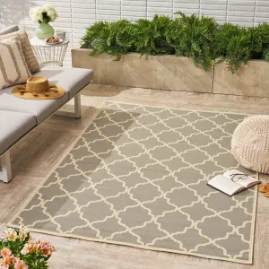 Outdoor Quatrefoil Gray and Ivory Rectangular Area Rug - NH919403 patio chairs, outdoor seating