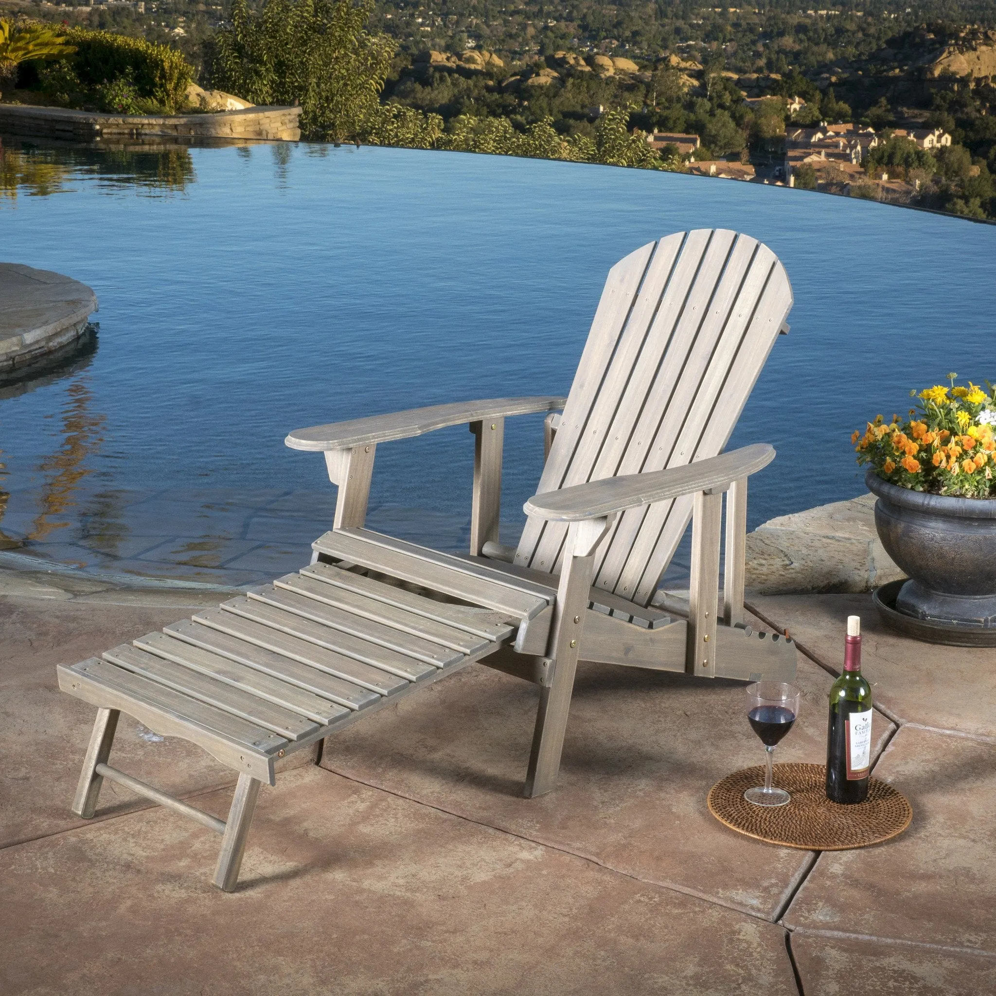 Outdoor Reclining Wood Adirondack Chair with Footrestst - NH256692 patio chairs, outdoor seating