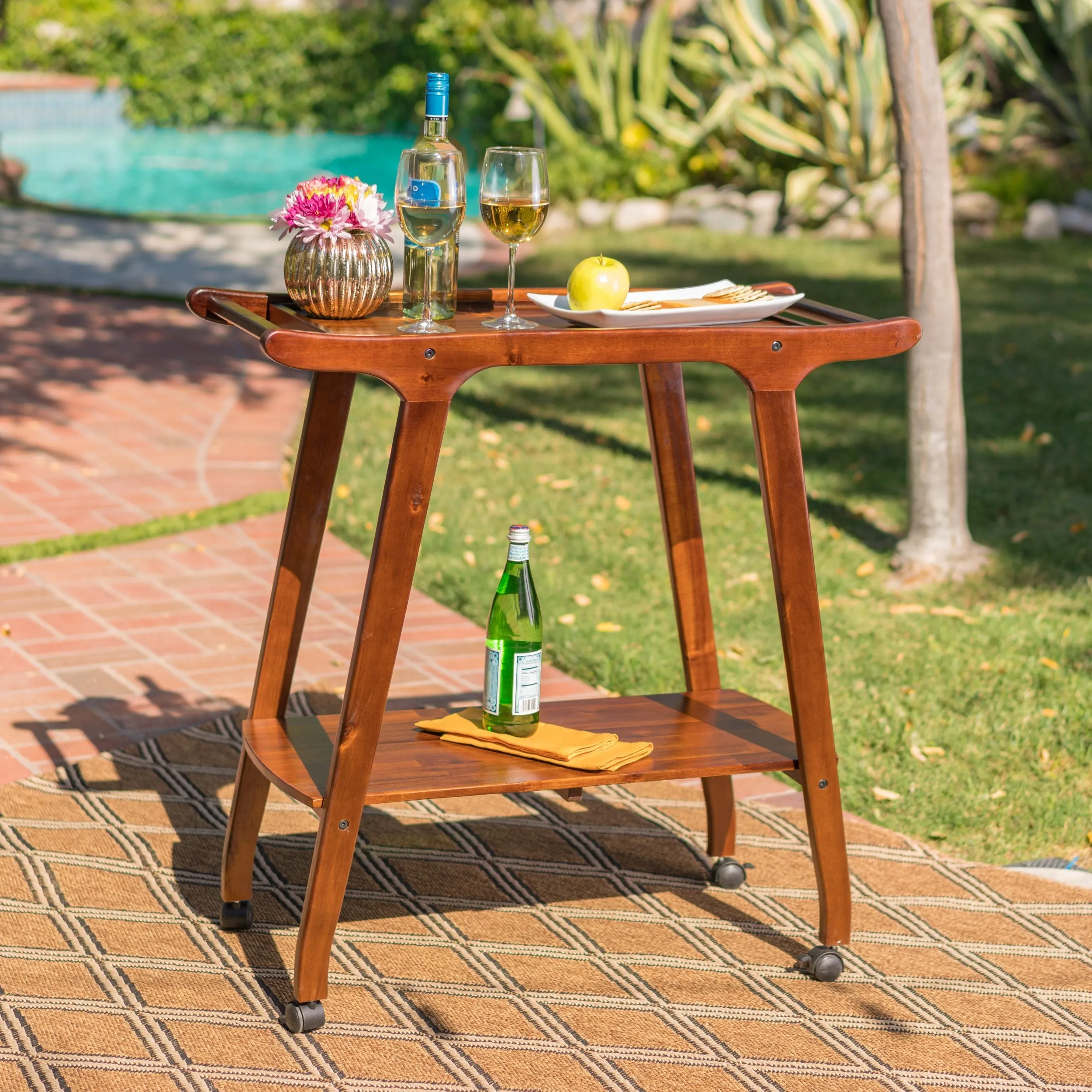 Outdoor Rich Mahogany Finished Acacia Wood Barcart - NH812103 patio chairs, outdoor seating