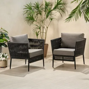 Outdoor Rope Club Chair with Cushions (Set of 2) - NH973013 patio chairs, outdoor seating