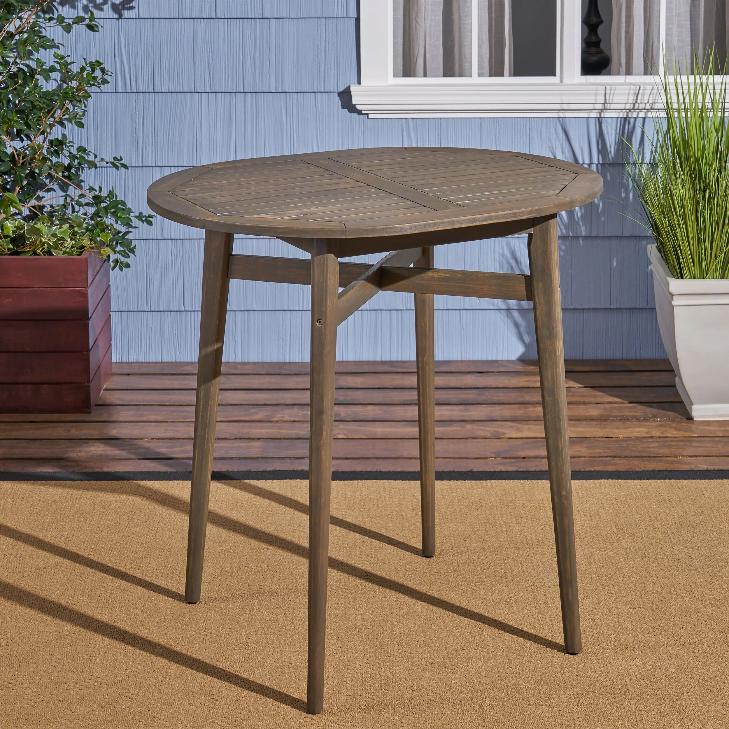 Outdoor Rustic Acacia Wood Bar Table with Slat Top - NH085603 patio chairs, outdoor seating