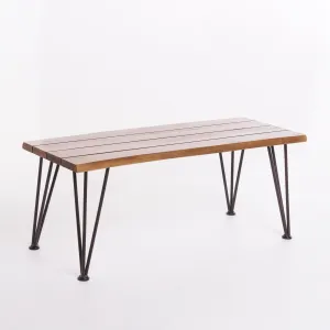 Outdoor Rustic Industrial Acacia Wood Coffee Table with Metal Hairpin Legs, Teak - NH840103 patio chairs, outdoor seating