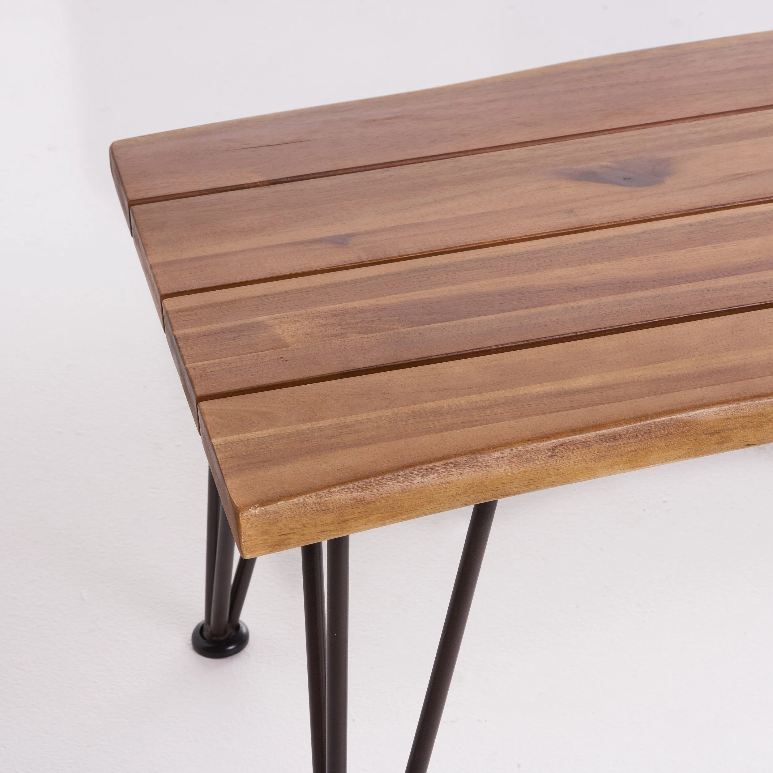 Outdoor Rustic Industrial Acacia Wood Coffee Table with Metal Hairpin Legs, Teak - NH840103