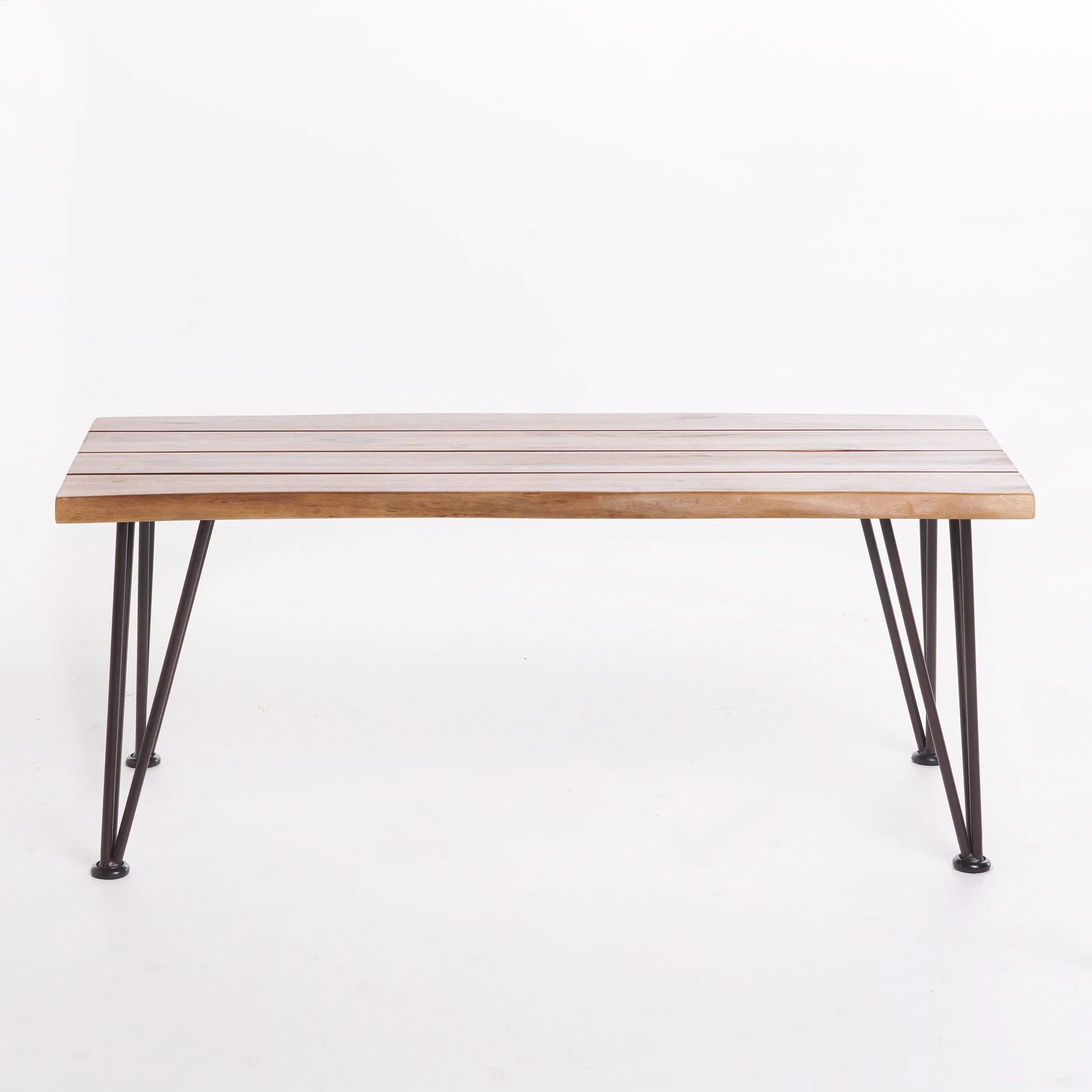 Outdoor Rustic Industrial Acacia Wood Coffee Table with Metal Hairpin Legs, Teak - NH840103