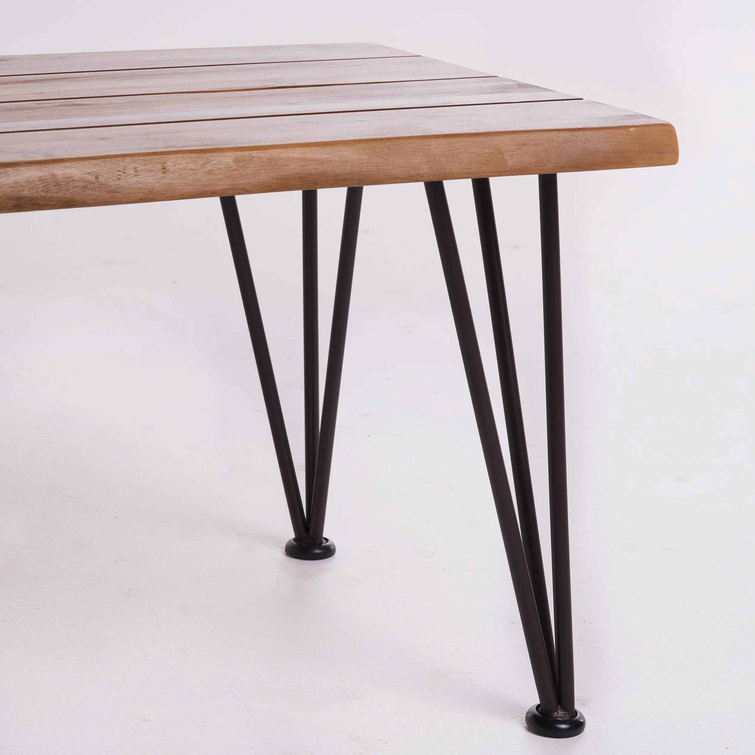 Outdoor Rustic Industrial Acacia Wood Coffee Table with Metal Hairpin Legs, Teak - NH840103