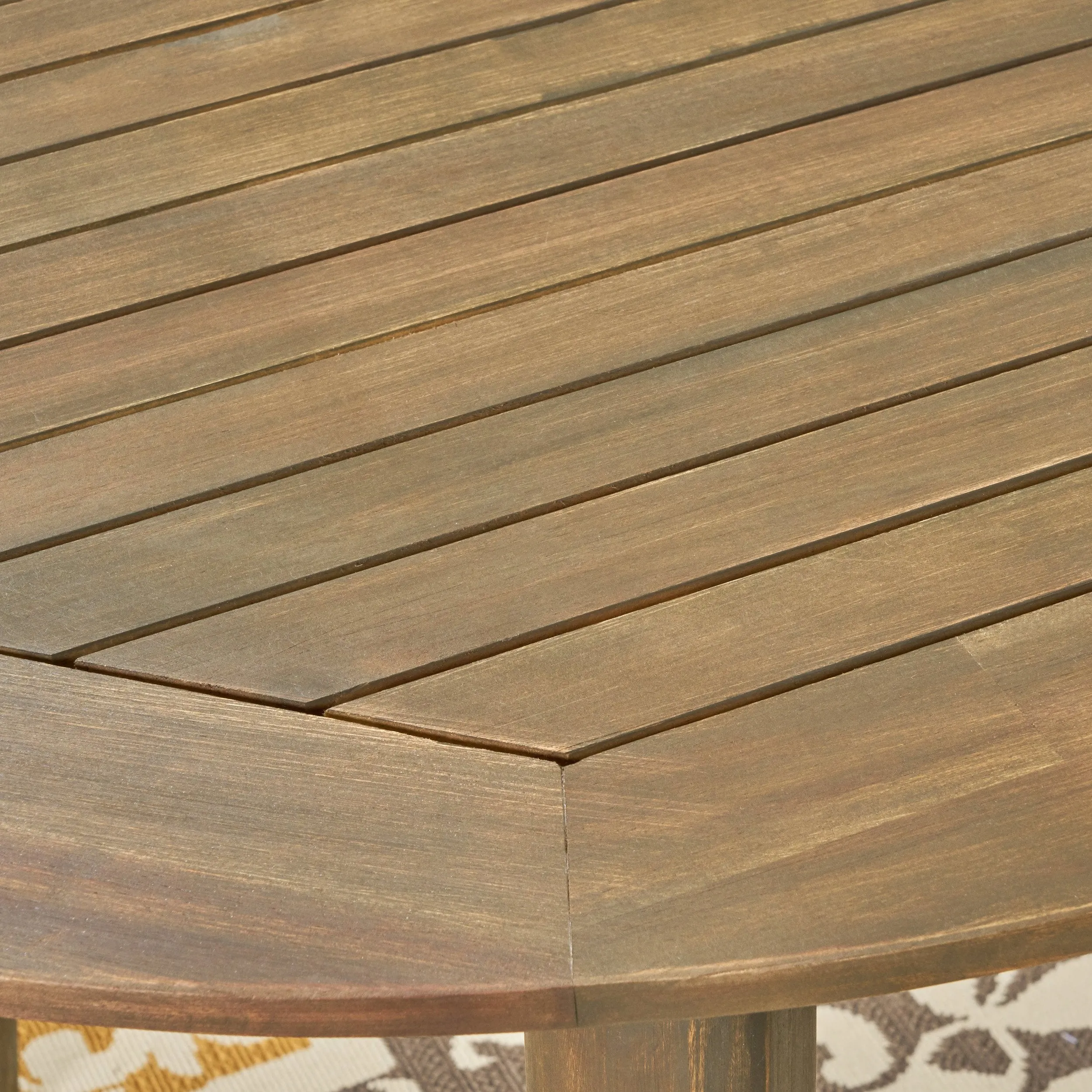 Outdoor Rustic Slat-Top Acacia Wood Oval Dining Table with Tapered Legs - NH130603