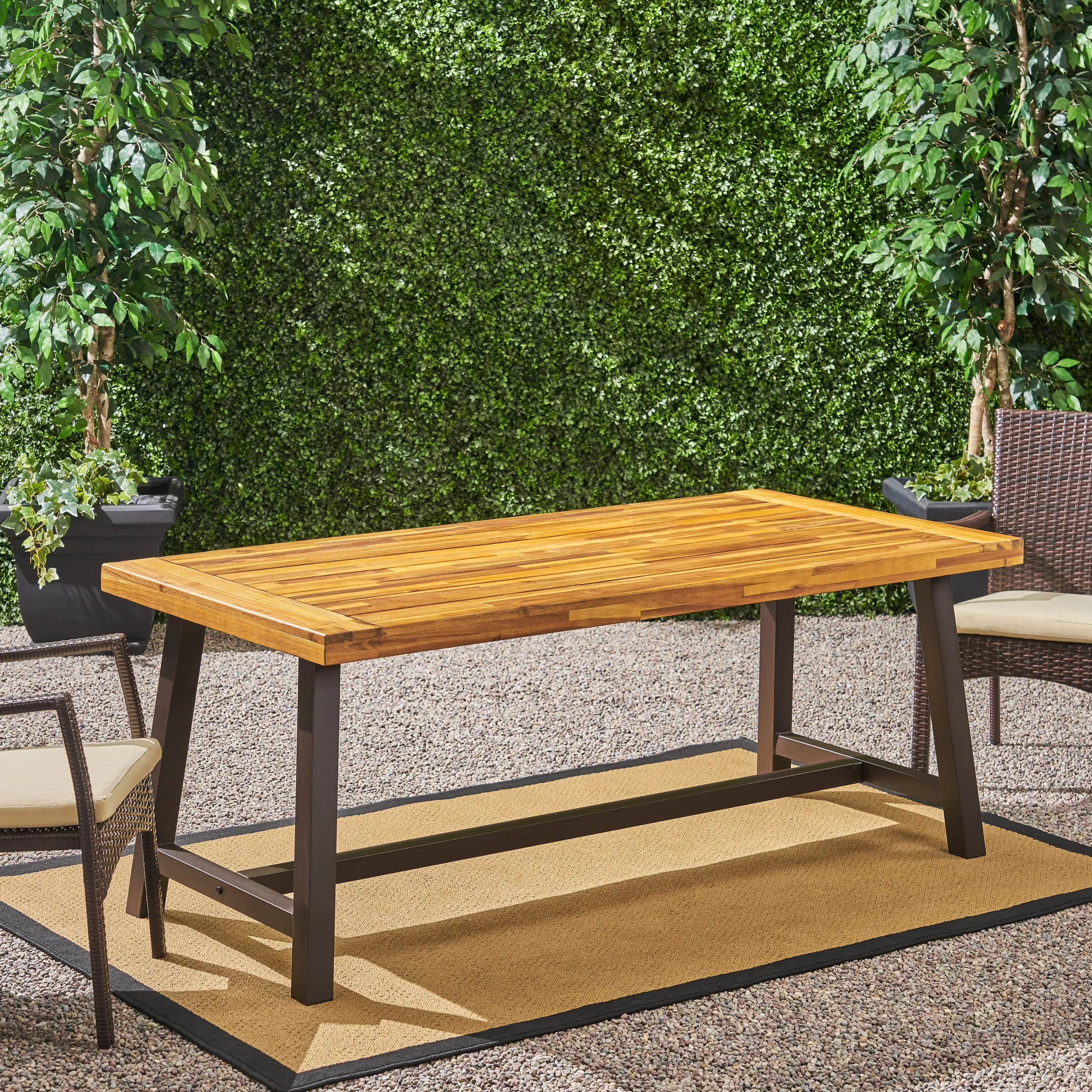 Outdoor Sandblast Finished Dining Table with Iron Legs - NH396203 patio chairs, outdoor seating