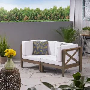 Outdoor Sectional Loveseat Set  2-Seater  Acacia Wood  Water-Resistant Cushions - NH286603 patio chairs, outdoor seating