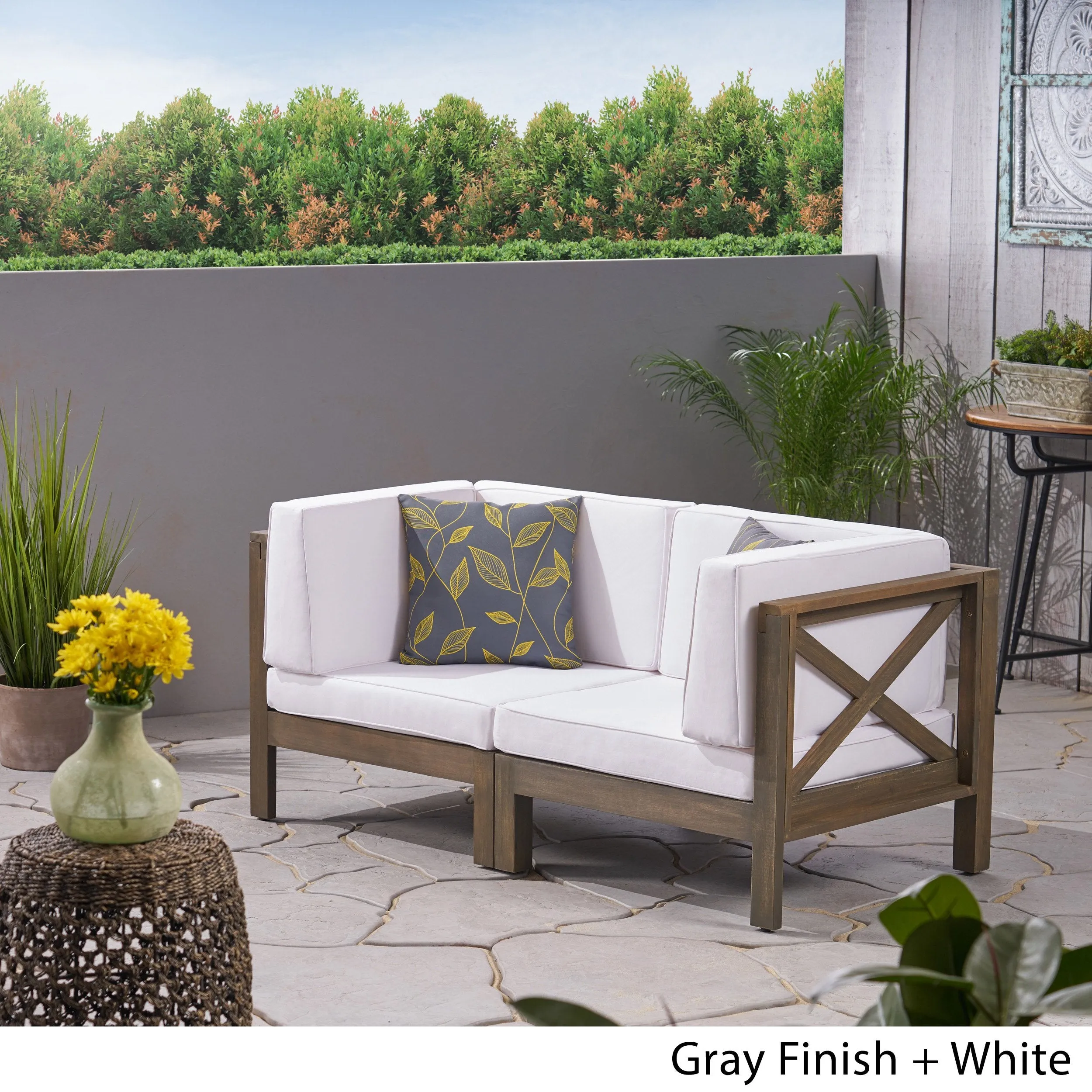 Outdoor Sectional Loveseat Set  2-Seater  Acacia Wood  Water-Resistant Cushions - NH286603