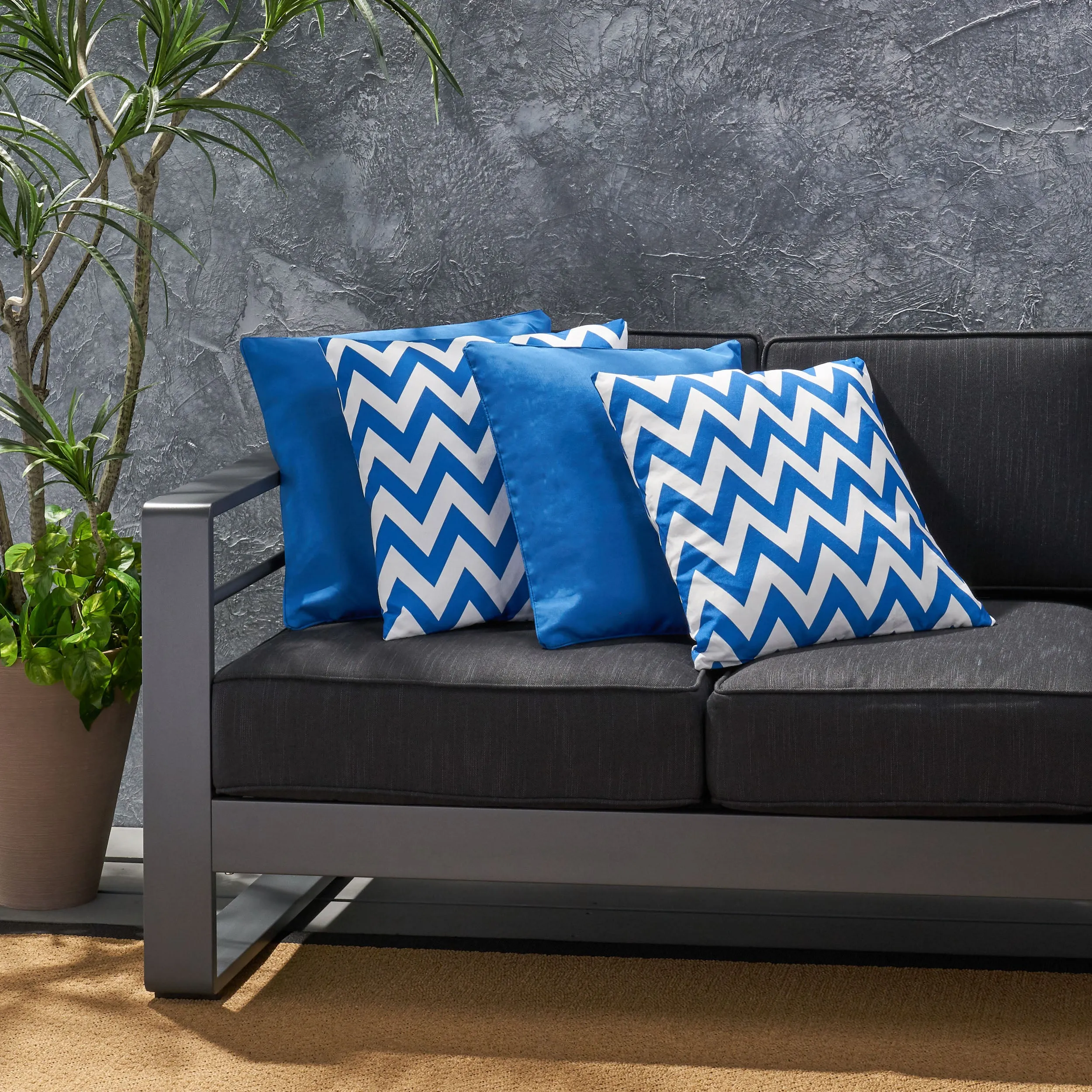 Outdoor Striped Water Resistant Square Throw Pillows - Set of 4 - NH599203