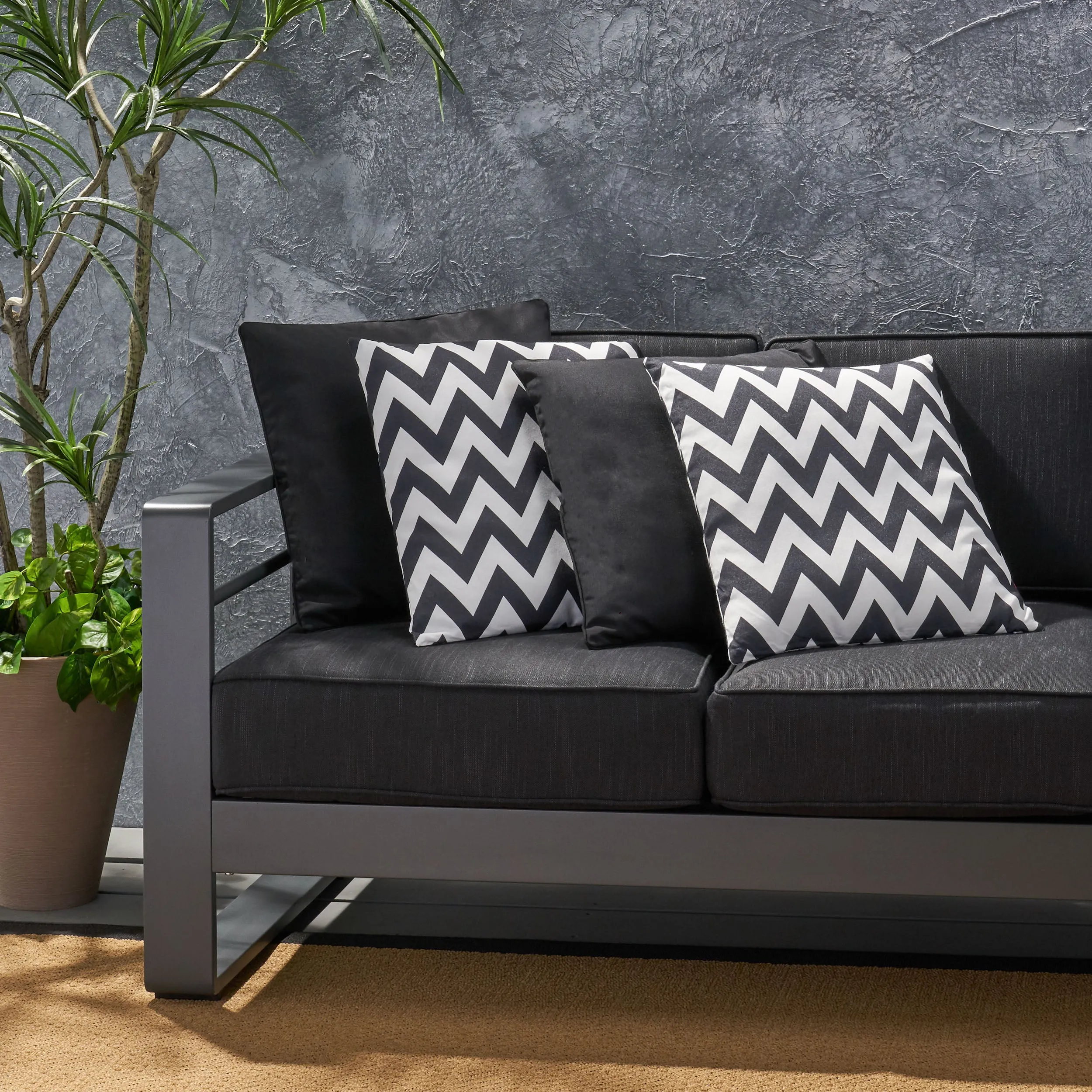 Outdoor Striped Water Resistant Square Throw Pillows - Set of 4 - NH599203