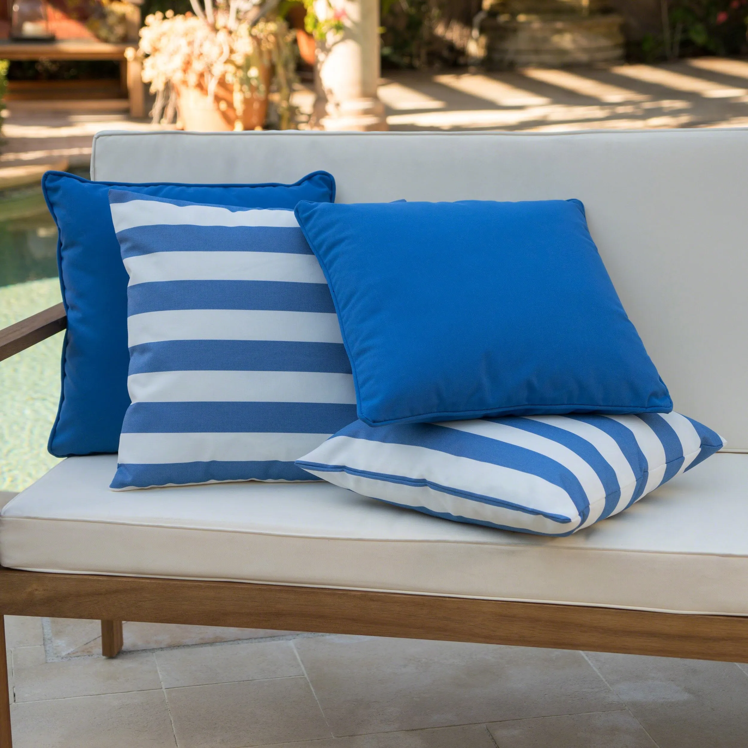 Outdoor Striped Water Resistant Square Throw Pillows - Set of 4 - NH599203