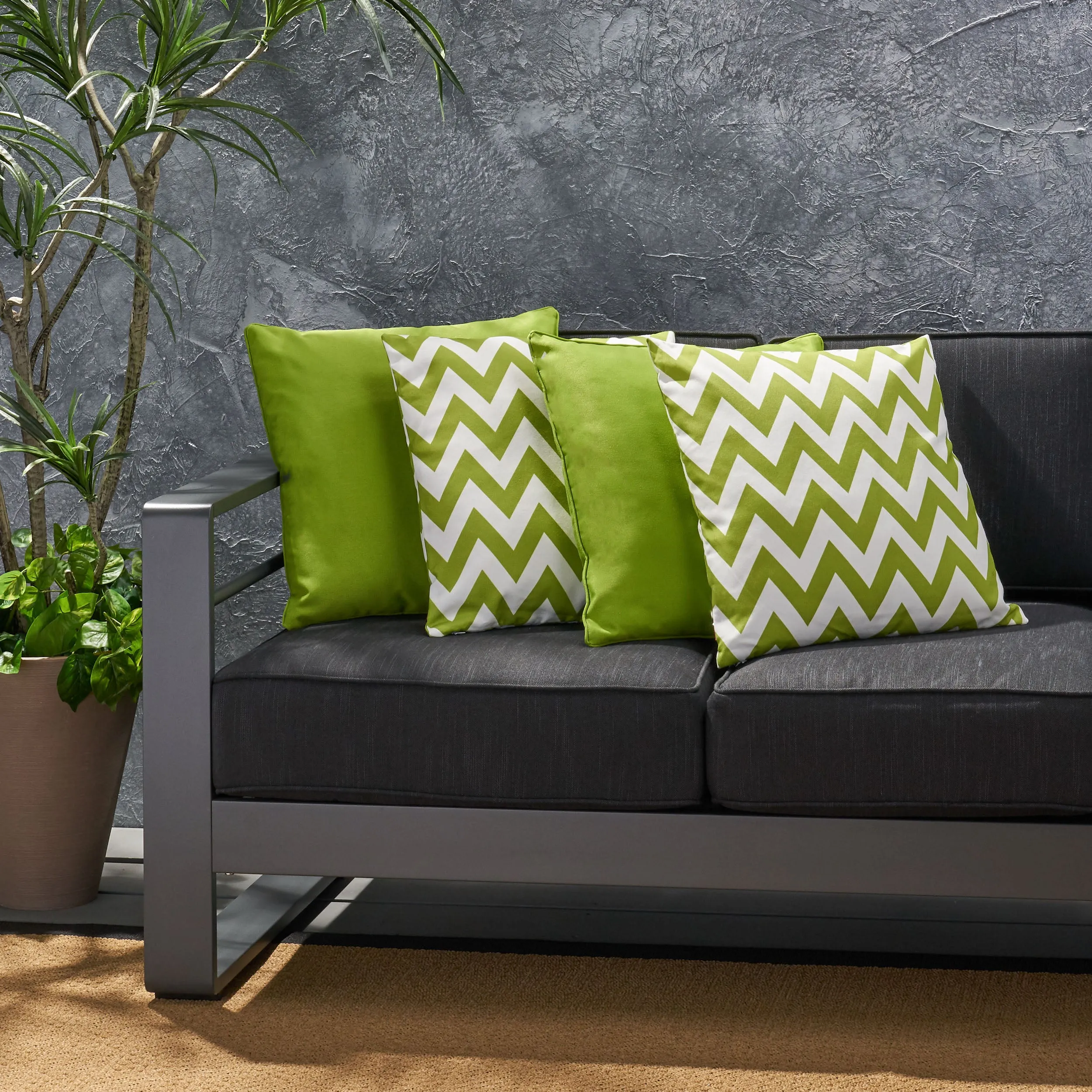 Outdoor Striped Water Resistant Square Throw Pillows - Set of 4 - NH599203