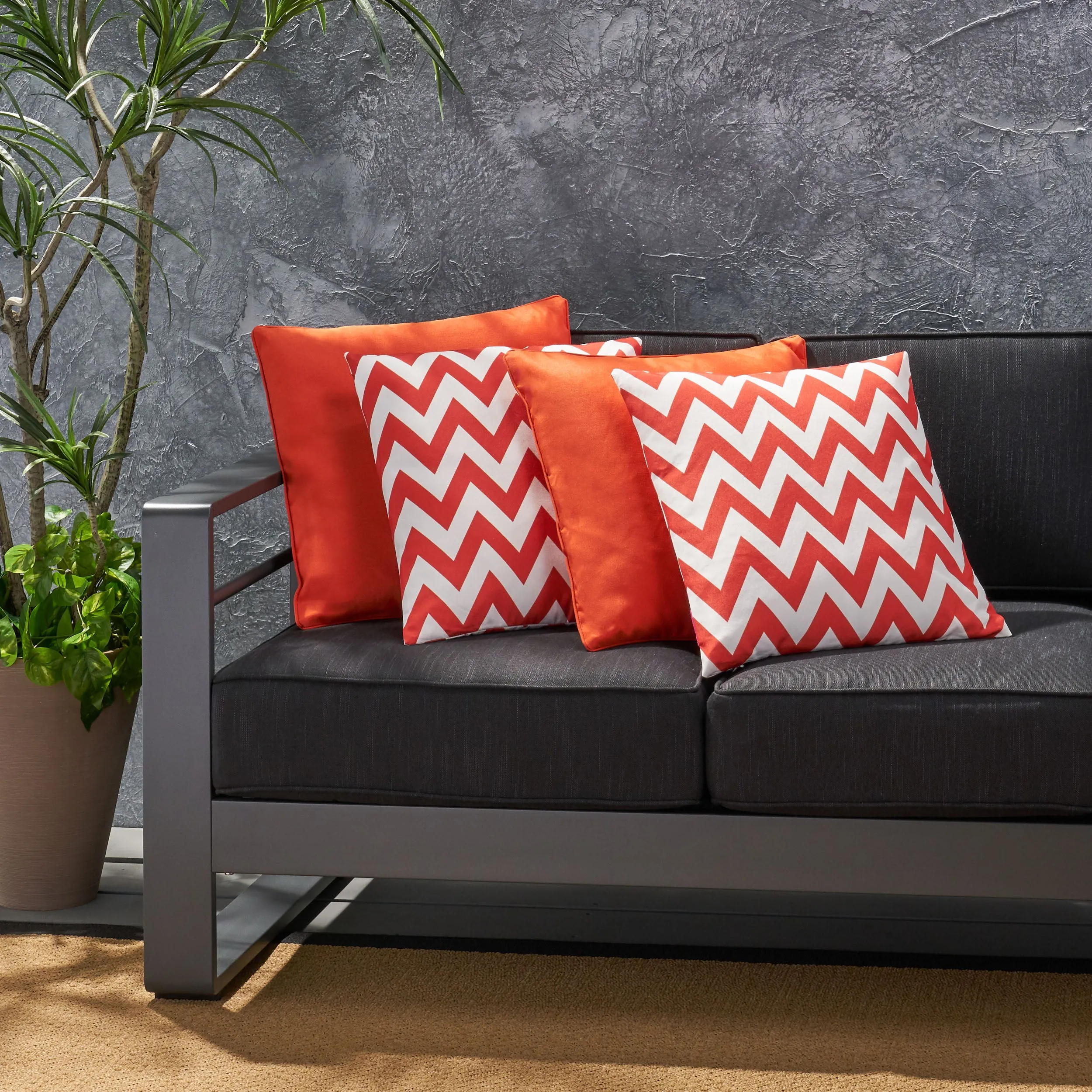 Outdoor Striped Water Resistant Square Throw Pillows - Set of 4 - NH599203