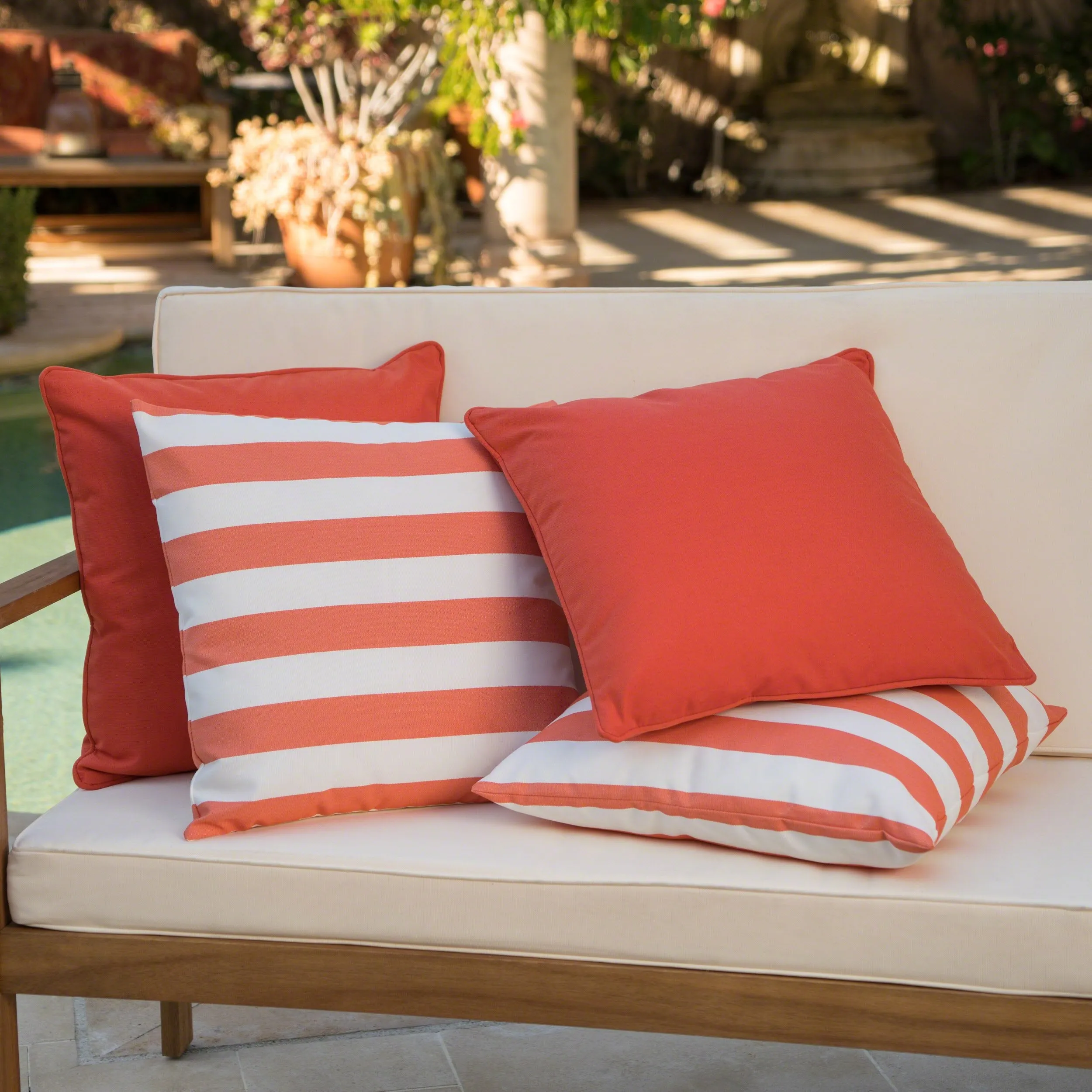 Outdoor Striped Water Resistant Square Throw Pillows - Set of 4 - NH599203