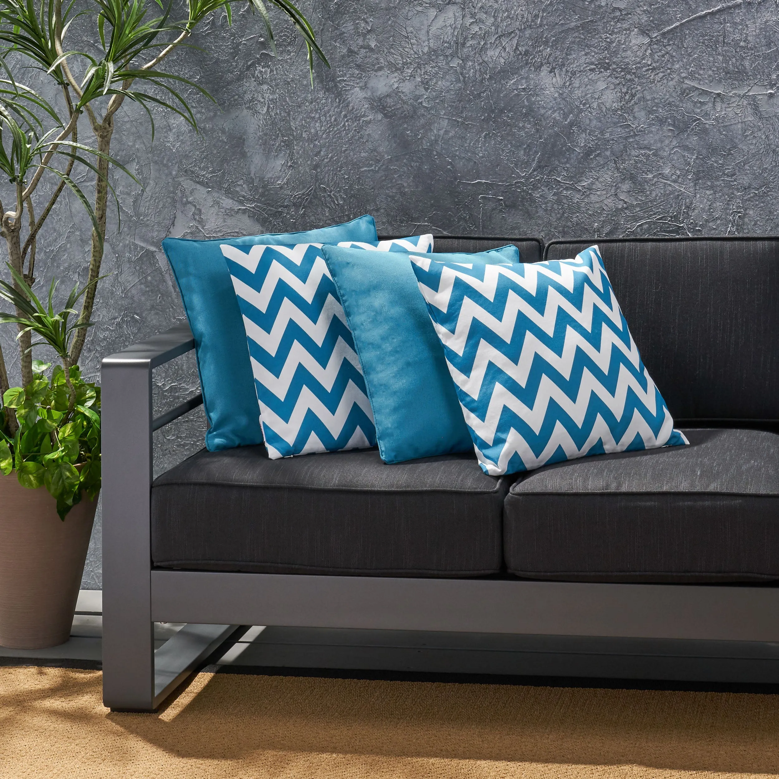 Outdoor Striped Water Resistant Square Throw Pillows - Set of 4 - NH599203