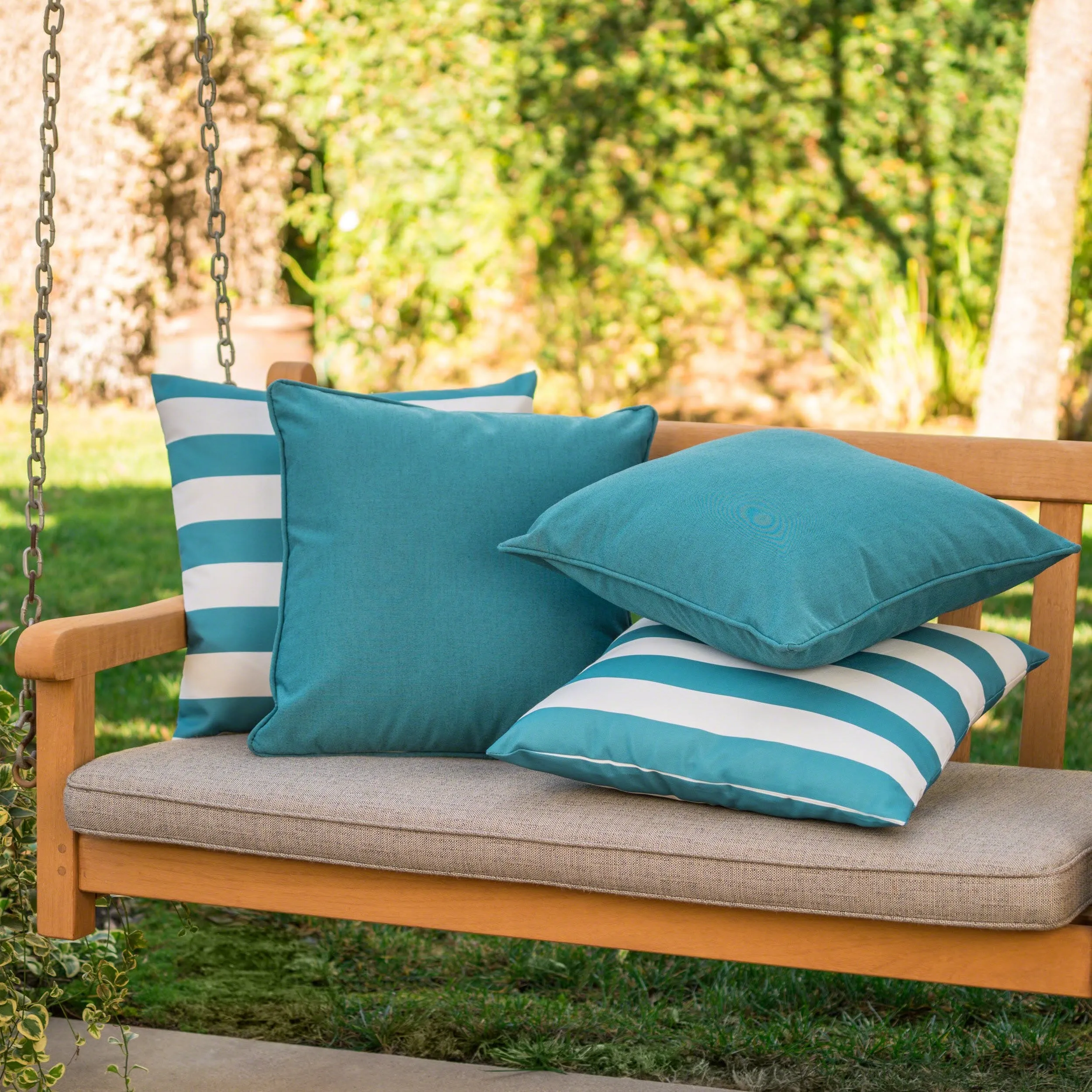 Outdoor Striped Water Resistant Square Throw Pillows - Set of 4 - NH599203