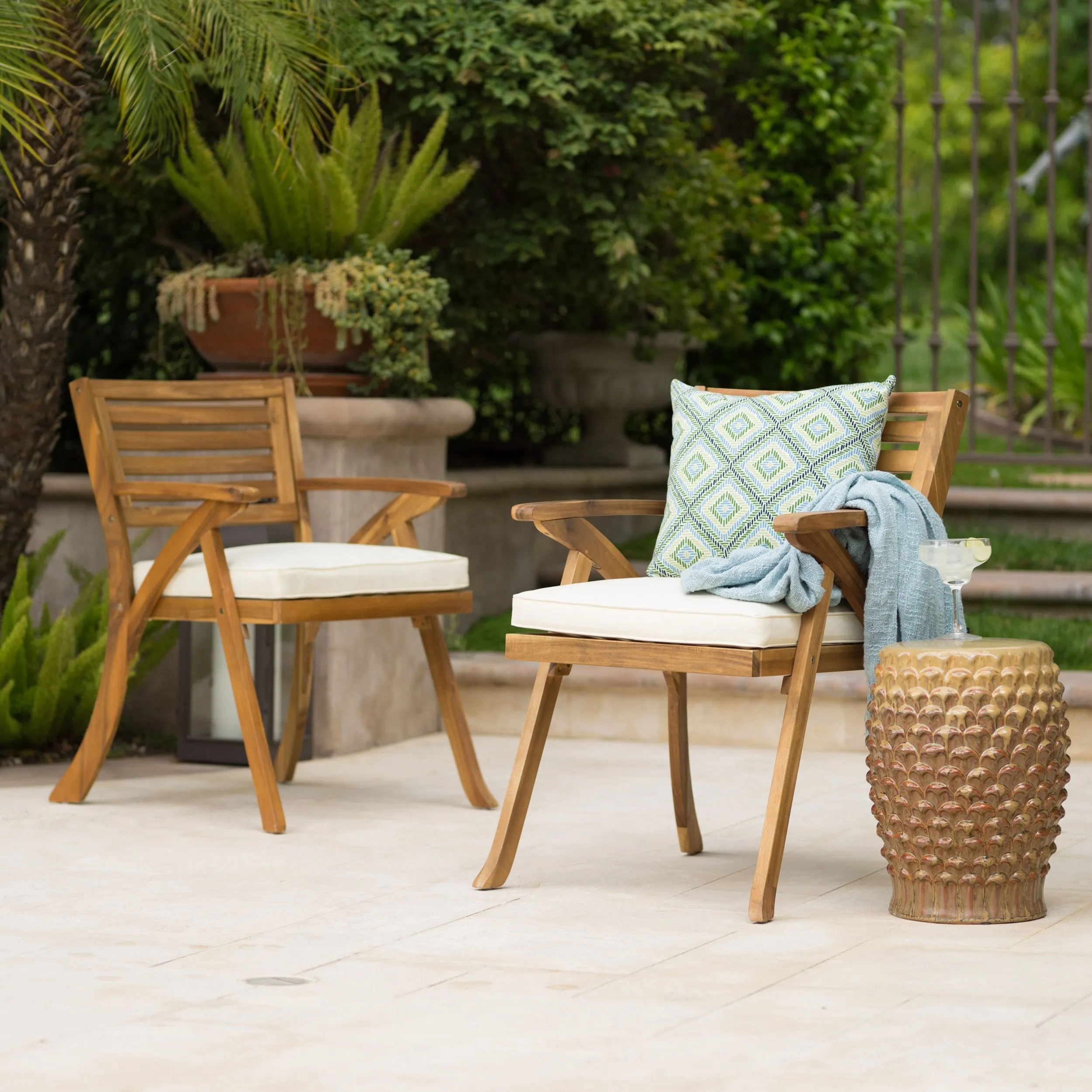 Outdoor Teak Finish Acacia Wood Arm Chair (Set of 2) - NH154992 patio chairs, outdoor seating