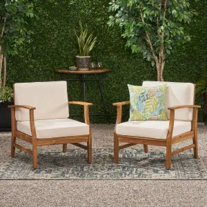 Outdoor Teak Finished Acacia Wood Club Chairs with Water Resistant Cushion - NH222203 patio chairs, outdoor seating