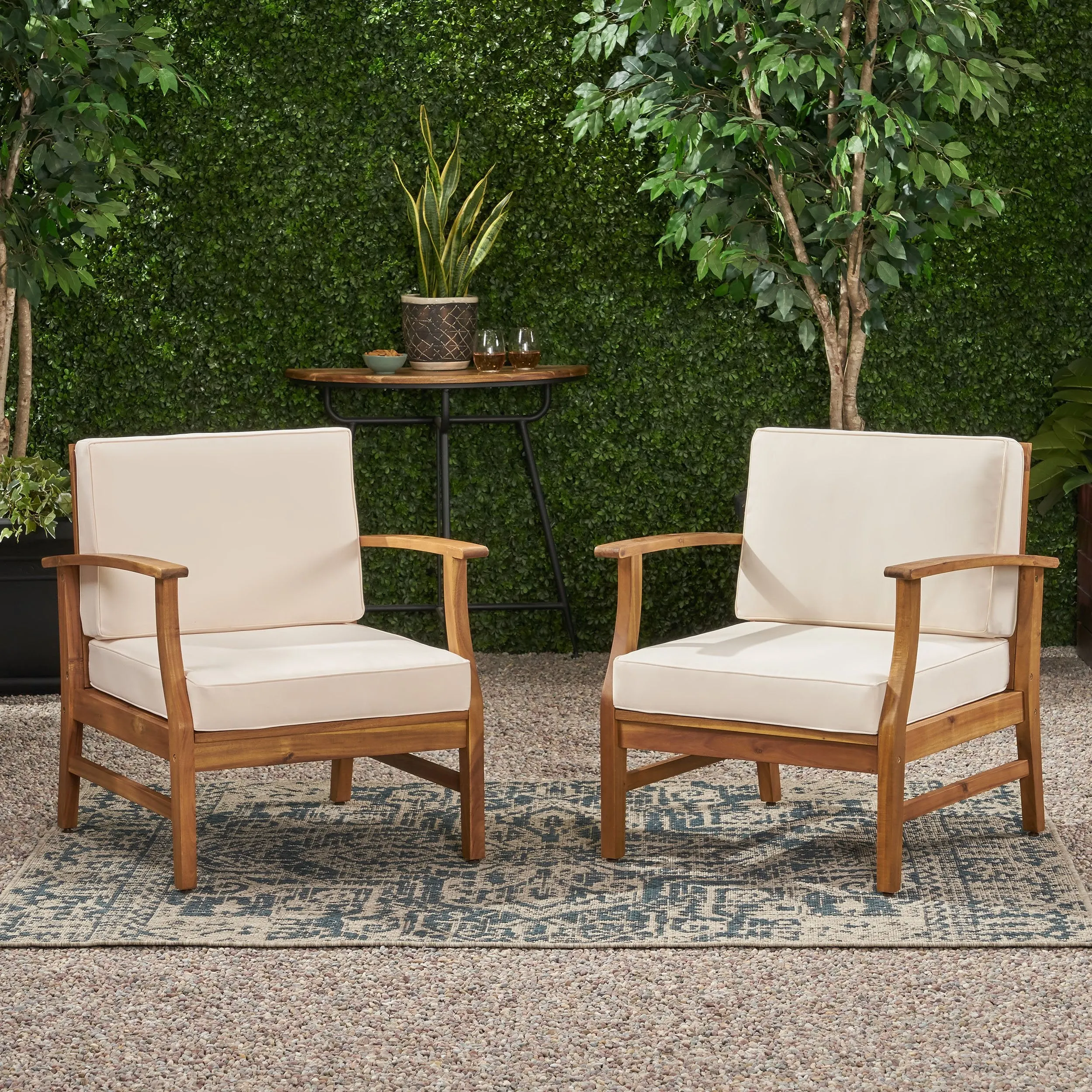 Outdoor Teak Finished Acacia Wood Club Chairs with Water Resistant Cushion - NH222203