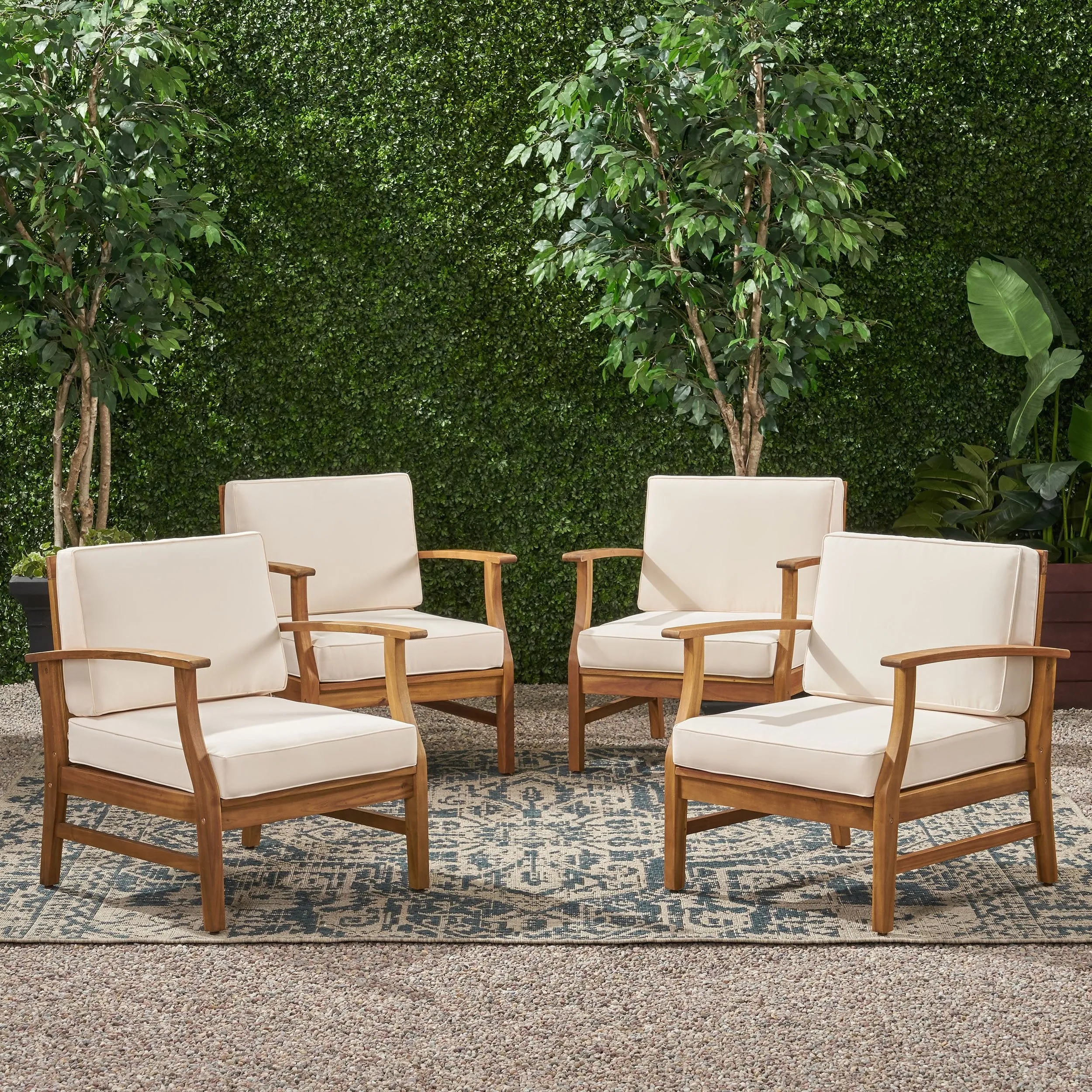 Outdoor Teak Finished Acacia Wood Club Chairs with Water Resistant Cushion - NH222203