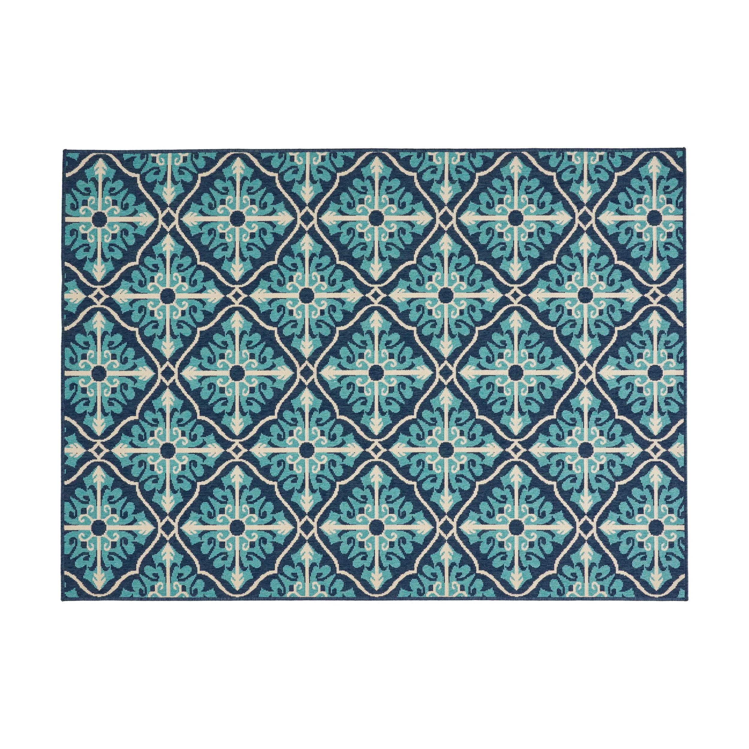 Outdoor Trellis Area Rug, Navy and Blue - NH095803