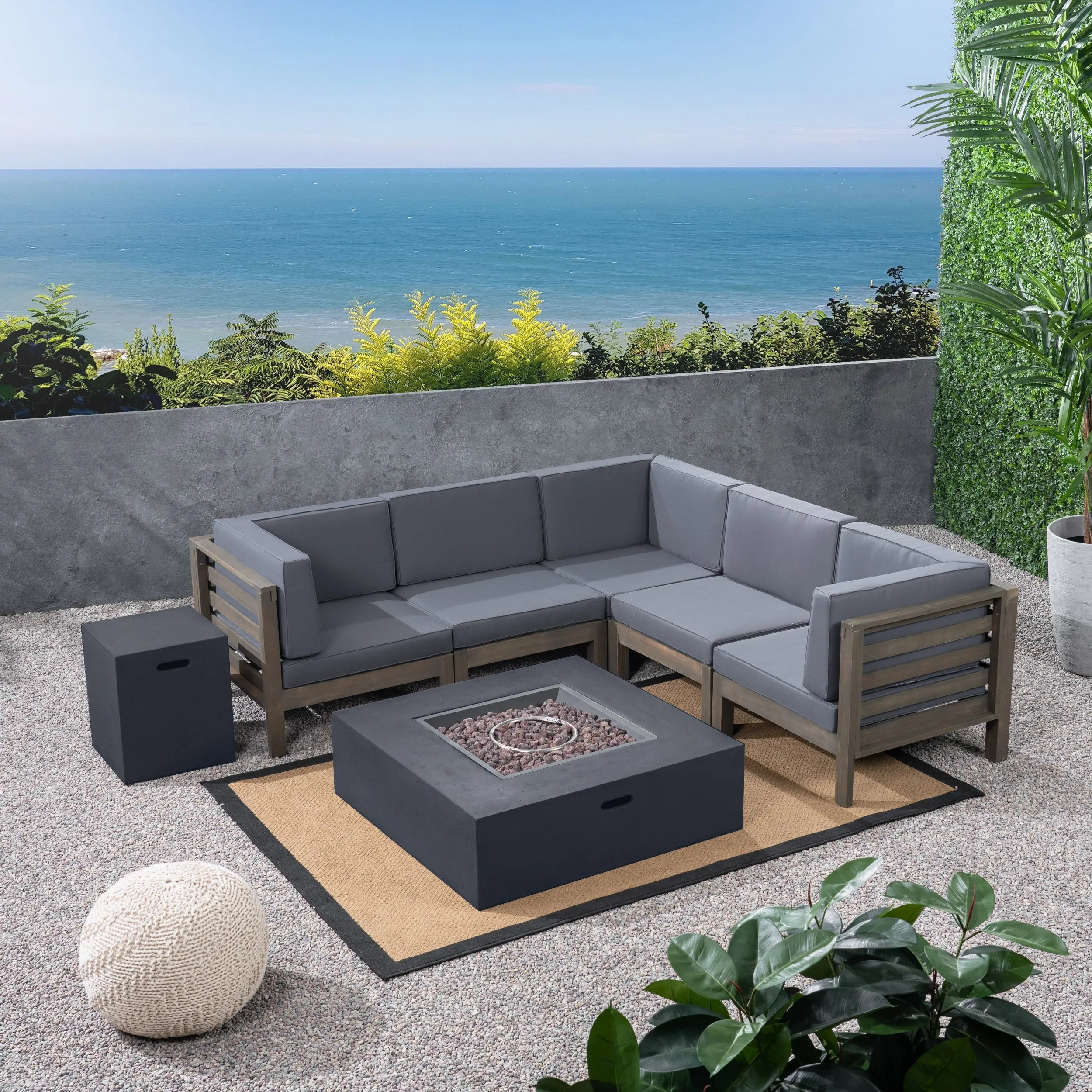 Outdoor V-Shaped Sectional Sofa Set with Fire Pit - NH960703