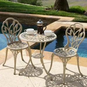 Outdoor Vintage Style Cast Aluminum Bistro Set with Tulips - NH481712 patio chairs, outdoor seating