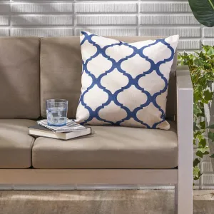 Outdoor Water Resistant 18-inch Square Pillow, Blue on Beige - NH297503 patio chairs, outdoor seating