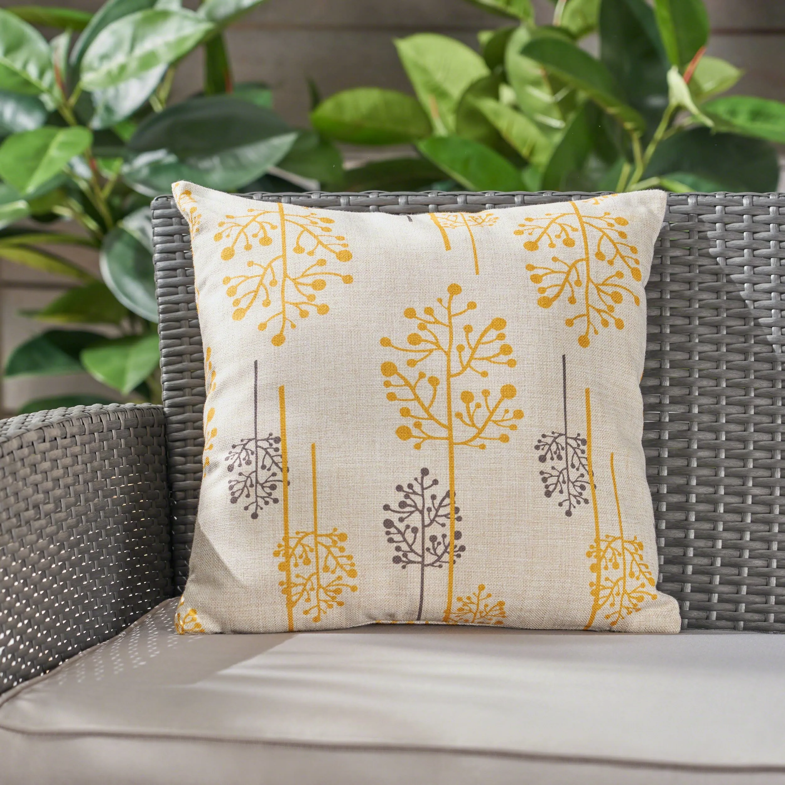 Outdoor Water Resistant 18-inch Square Pillow, Orange / Gray Print - NH997503 patio chairs, outdoor seating