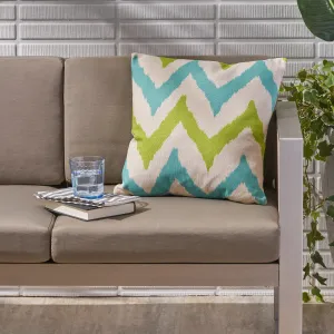 Outdoor Water Resistant 18-inch Square Pillow, Teal / Green Chevron - NH597503 patio chairs, outdoor seating