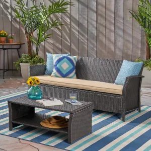 Outdoor Wicker 3-Seater Sofa with Coffee Table - NH029503 patio chairs, outdoor seating