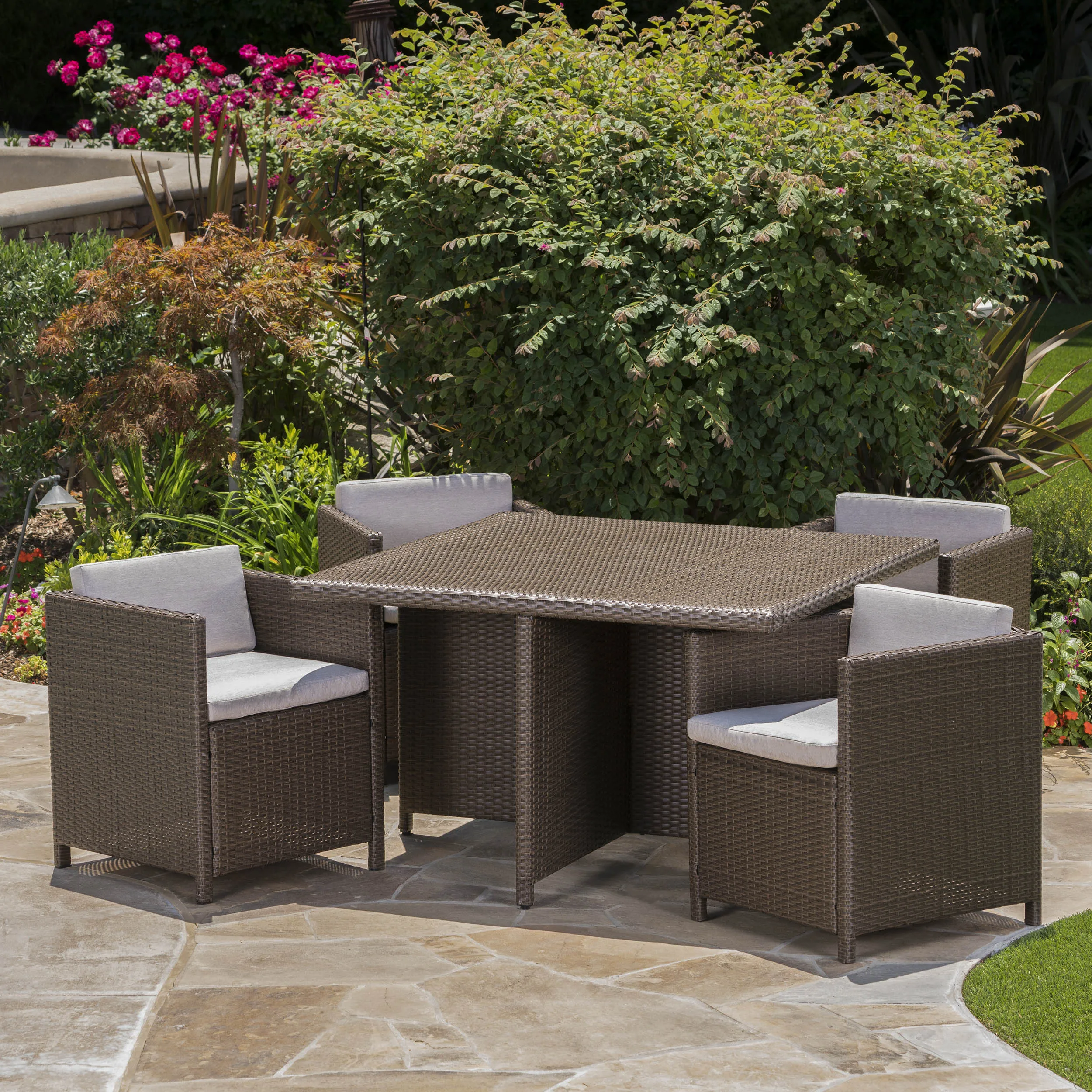 Outdoor Wicker 5Pc Dining Set w/ Water Resistant Cushions - NH798003