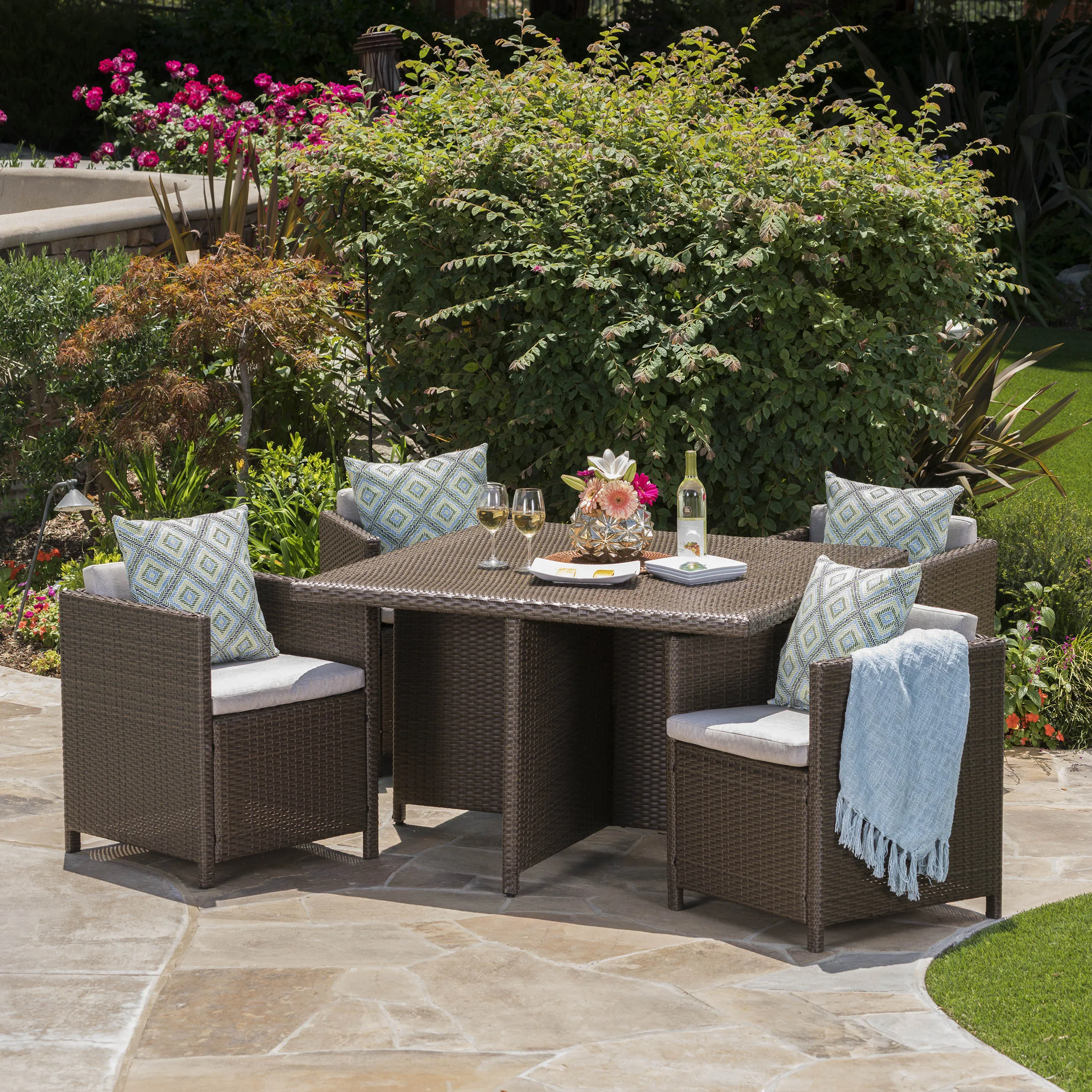 Outdoor Wicker 5Pc Dining Set w/ Water Resistant Cushions - NH798003 patio chairs, outdoor seating