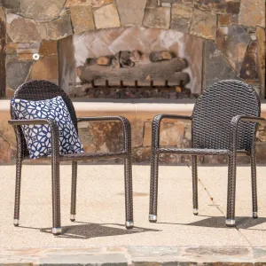 Outdoor Wicker Armed Aluminum Framed Stack Chairs (Set of 2) - NH142103 patio chairs, outdoor seating